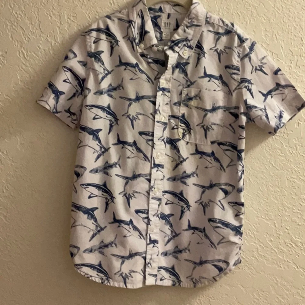 Boy’s Shark Print Shirt - Blue and White